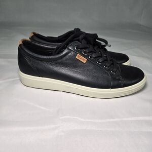 ECCO Soft 7 Womens US 4 EU 35 Black Leather Lace Up Sneakers Streetwear Luxury